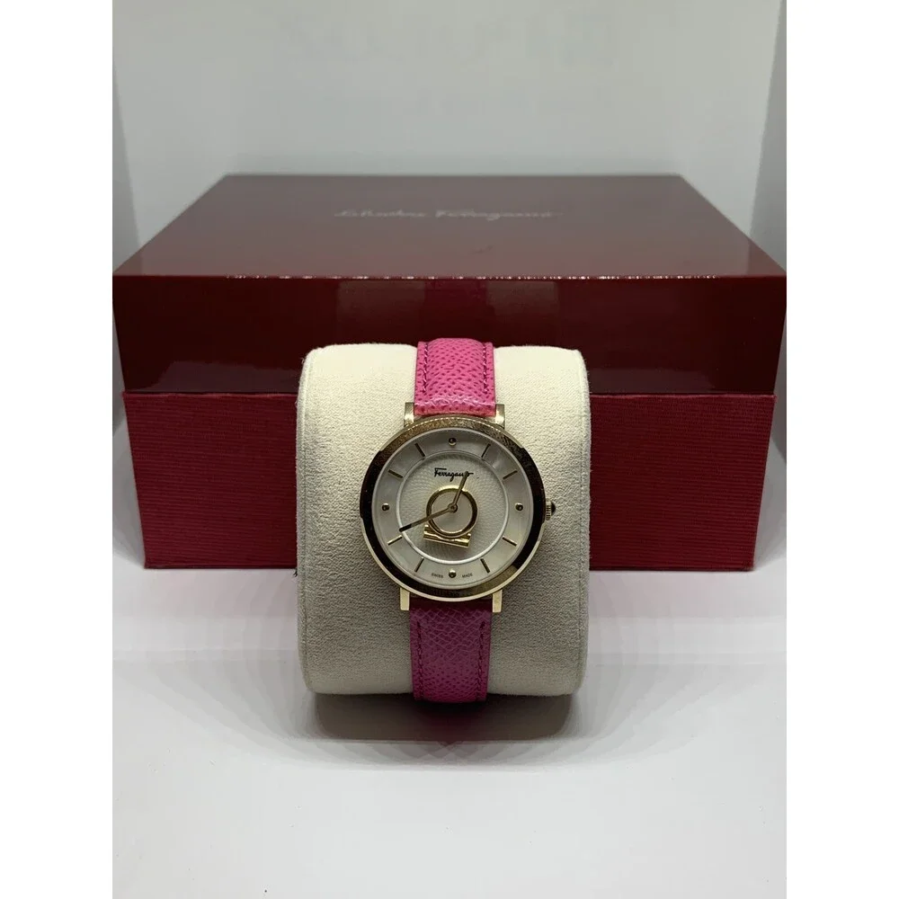 Ferragamo Women Pink Leather Analog White Dial Quartz Watch with Winder BL152